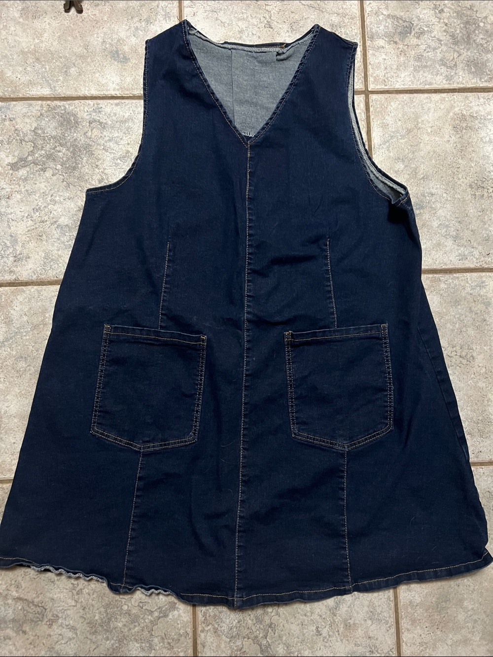 Dark Indigo Denim Pinafore Dress with Front Pockets